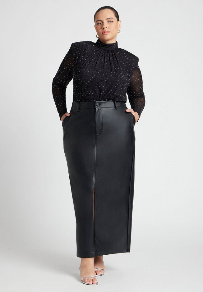 Embellished Strong Shoulder Top, BLACK ONYX, alternate image number null