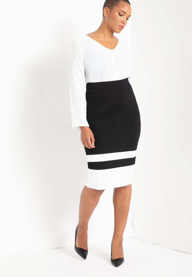 Colorblock Column Skirt, BLACK + WHITE, hi-res image number null