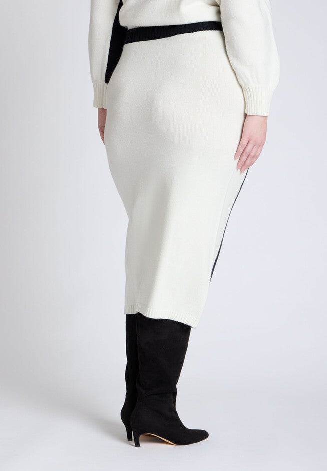 Colorblocked Sweater Midi Skirt, BLACK AND WHITE COLORBLOCK, alternate image number null