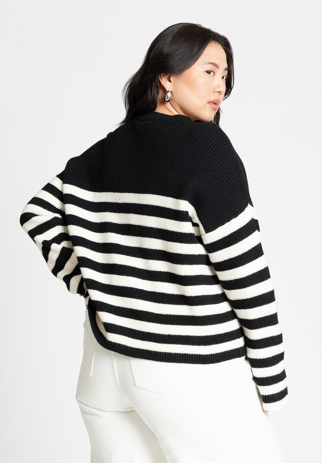 Oversized Stripe Sweater, BLACK AND WHITE, alternate image number null