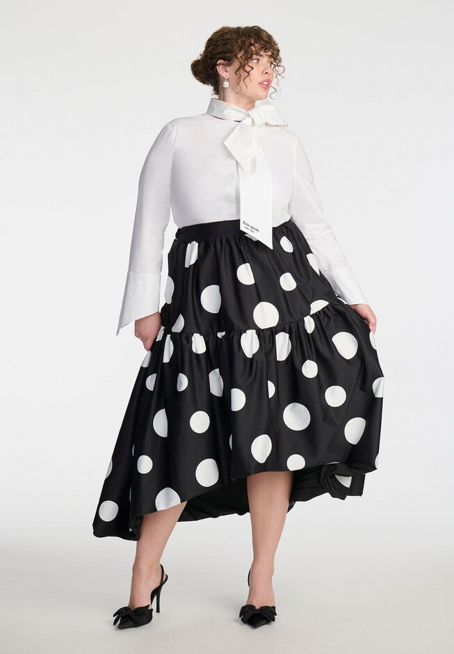ELOQUII x kate spade new york Tiered Dot Maxi Skirt, POLKA DOT, on-hover image number null