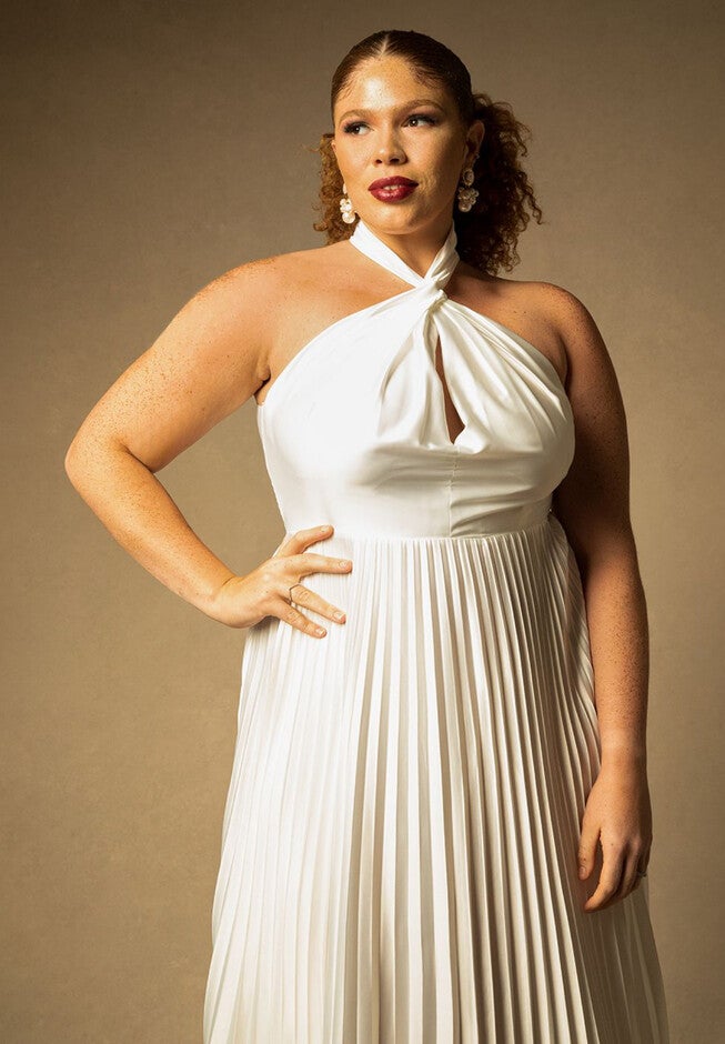 Bridal by ELOQUII Pleated Dress With Draped Bodice, , on-hover image number null
