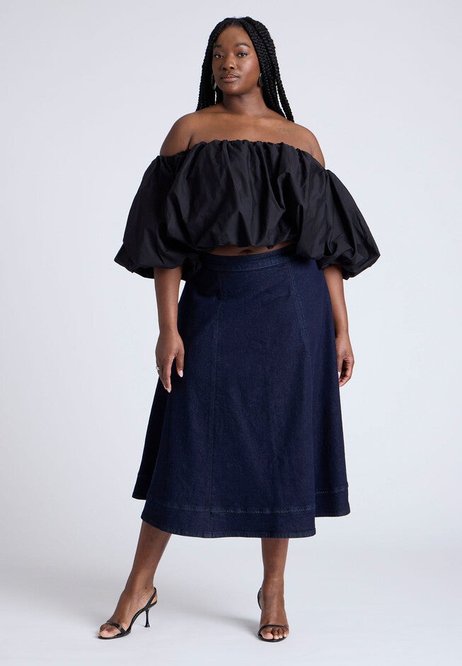 Denim A Line Skirt, TRUE DARK RINSE DENIM, hi-res image number null