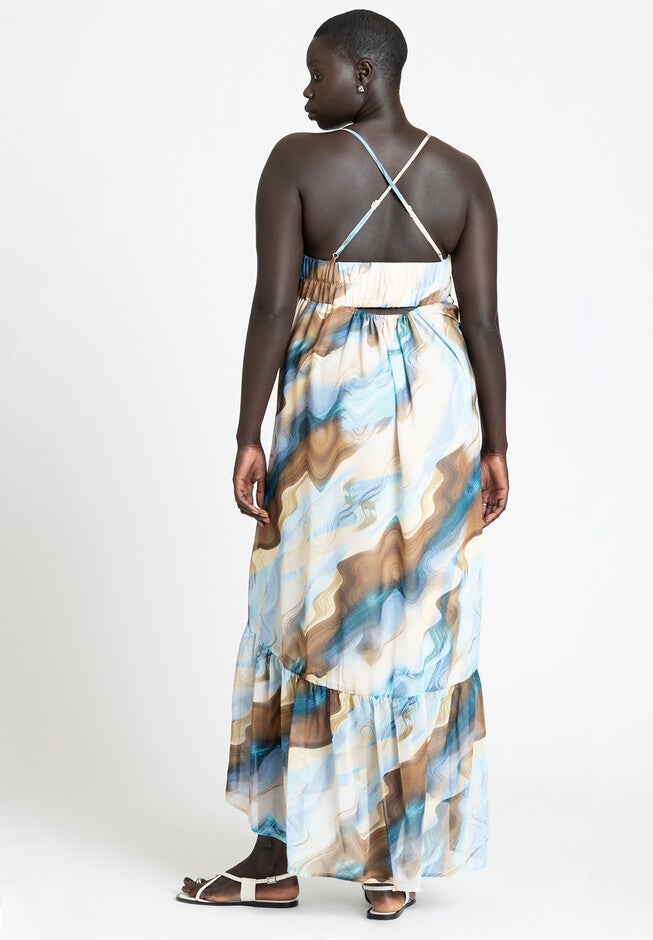 Printed Chiffon Flare Maxi Dress, SAND SWIRLS, alternate image number null
