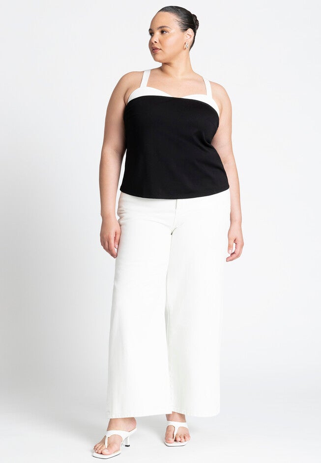 Contrast Trim Detail Top, BLACK, alternate image number null