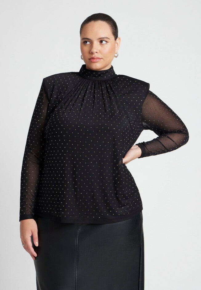 Embellished Strong Shoulder Top, BLACK ONYX, hi-res image number null