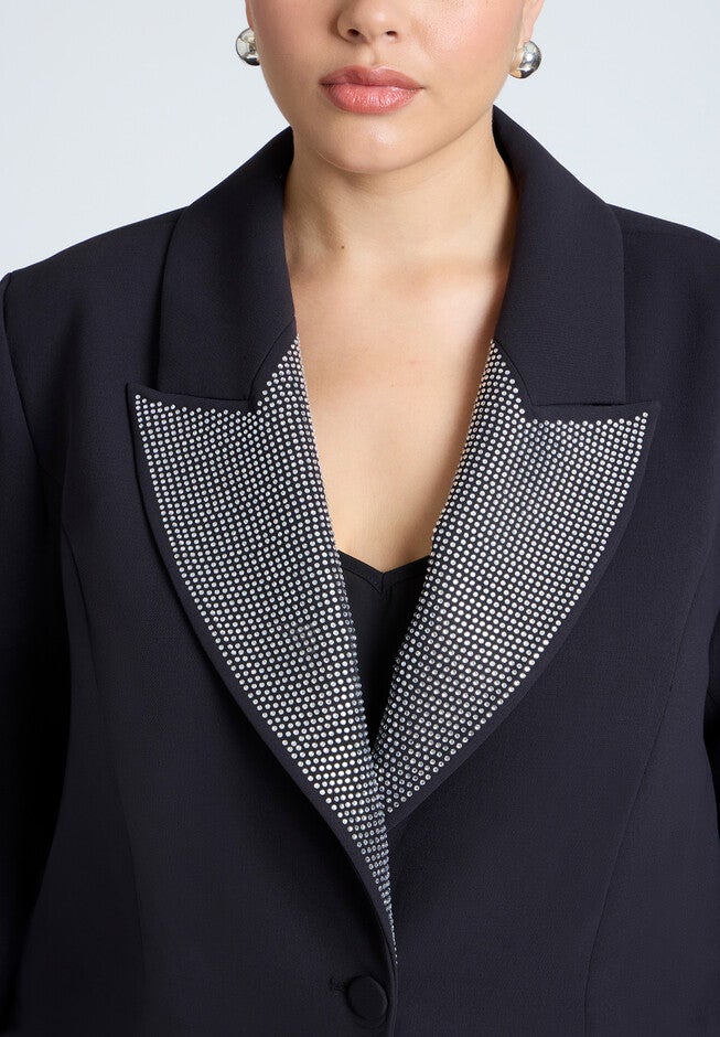 Embellished Lapel Oversized Blazer, BLACK ONYX, alternate image number null