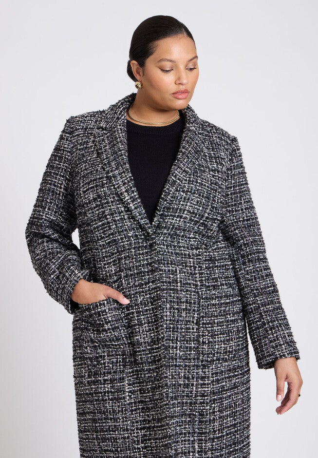 Tweed Duster Coat, BLACK WHITE, alternate image number null