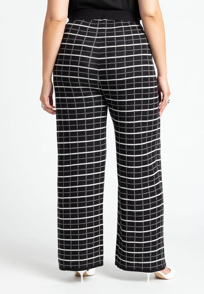 Knit Tweed Wide Leg Pant, BLACK WHITE PLAID, alternate image number null