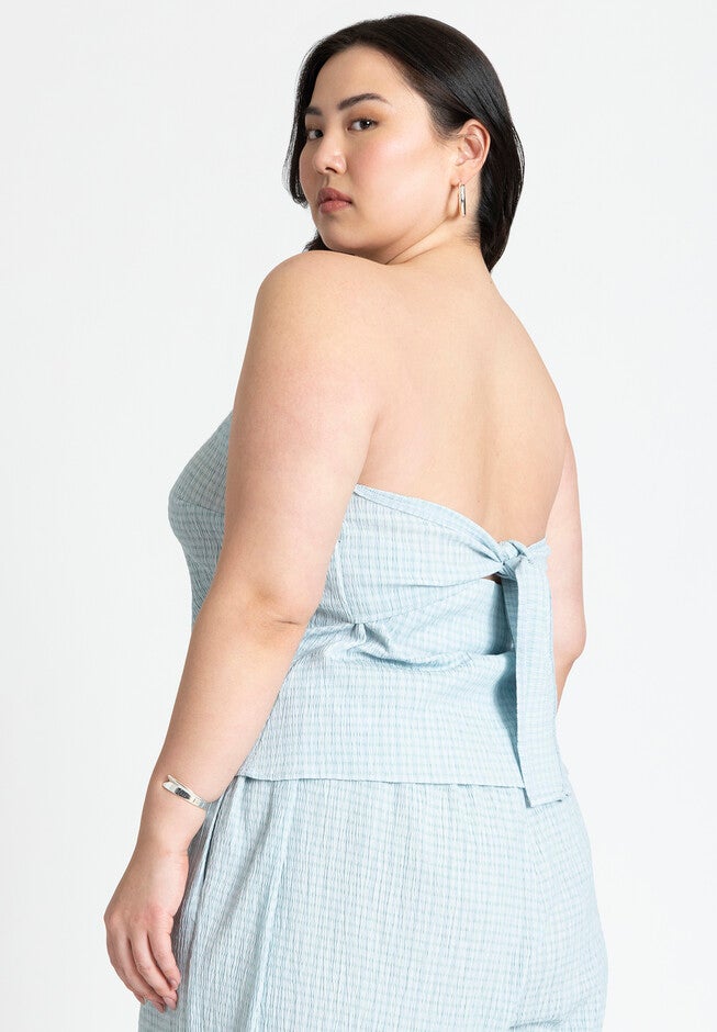Back Tie Bandeau Top, CHECKERED, alternate image number null