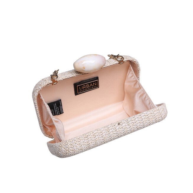 Ezra Straw Marbled Clasp Evening Bag, NATURAL, alternate image number null