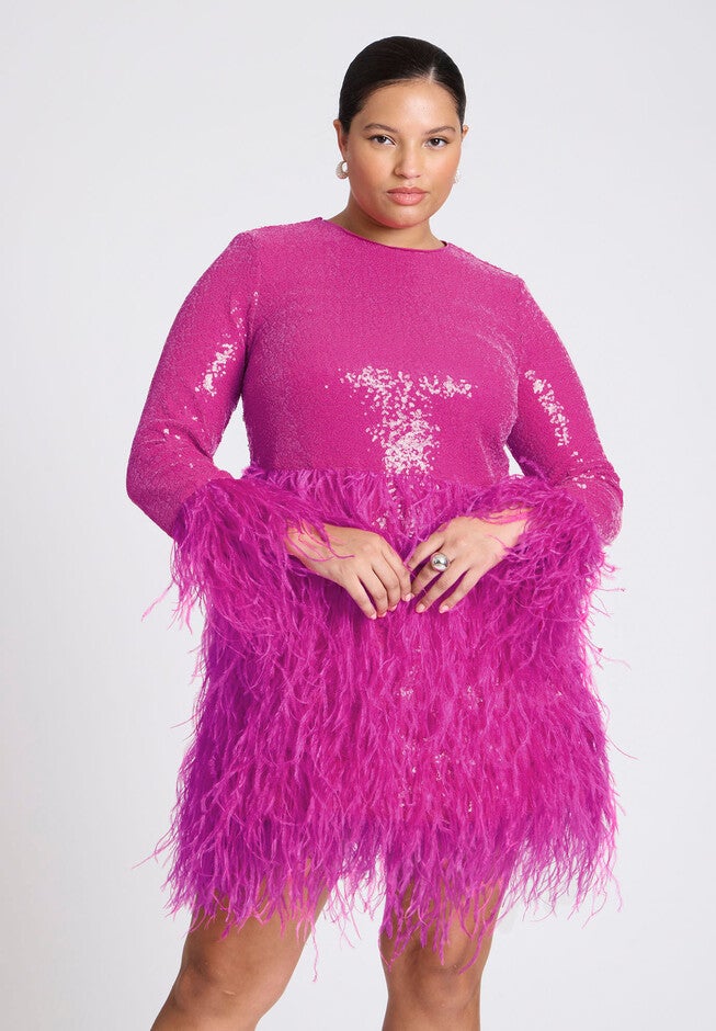 ELOQUII x kate spade new york Sequin And Feather Mini Dress, RHODAMINE RED, alternate image number null