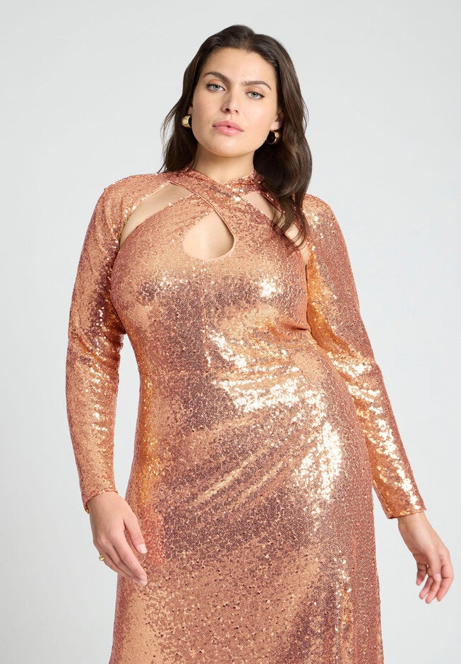 Cross Front Sequin Maxi Dress, CHAMPAGNE, alternate image number null