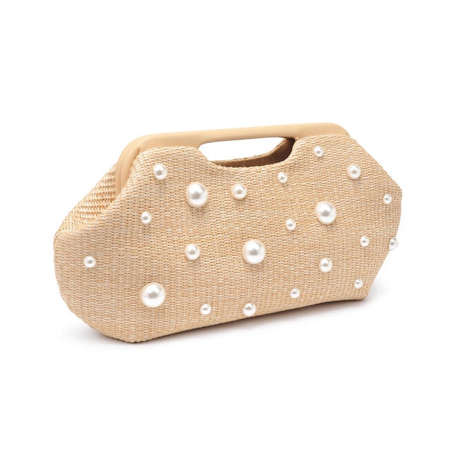 Mallory Narrow Straw Studded Evening Bag, NATURAL, on-hover image number null