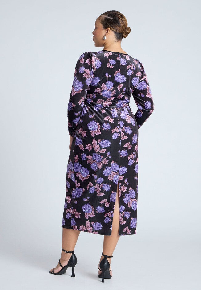 Printed Velvet Midi Dress, FLORAL PRINT, on-hover image number null