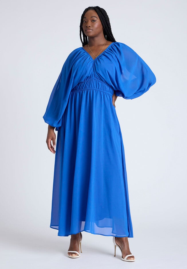 Chiffon Balloon Sleeve Maxi Dress, BEAUCOUP BLUE, hi-res image number null
