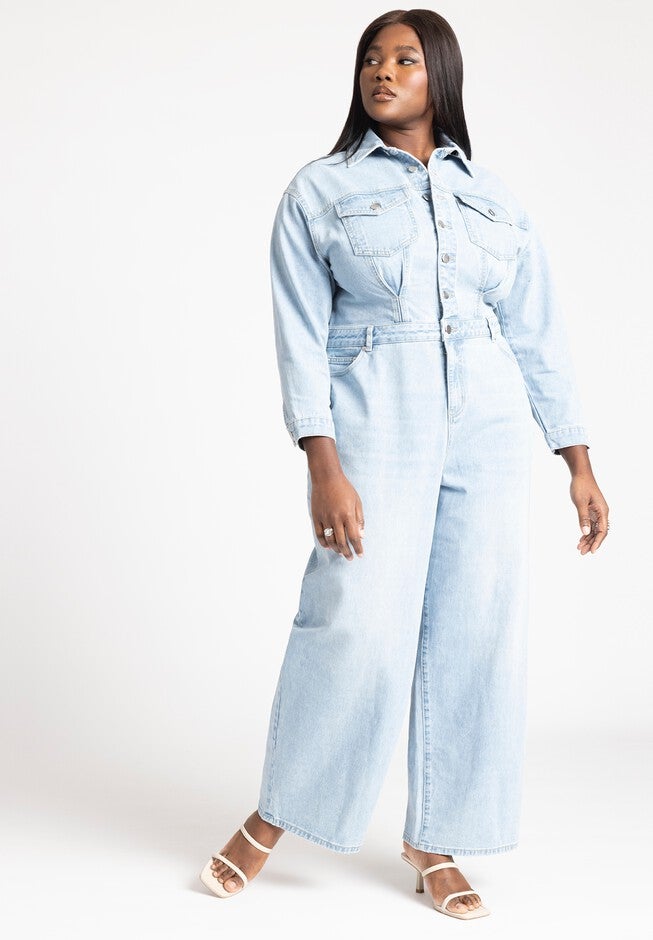 Denim Jumpsuit, LIGHT WASH, hi-res image number null
