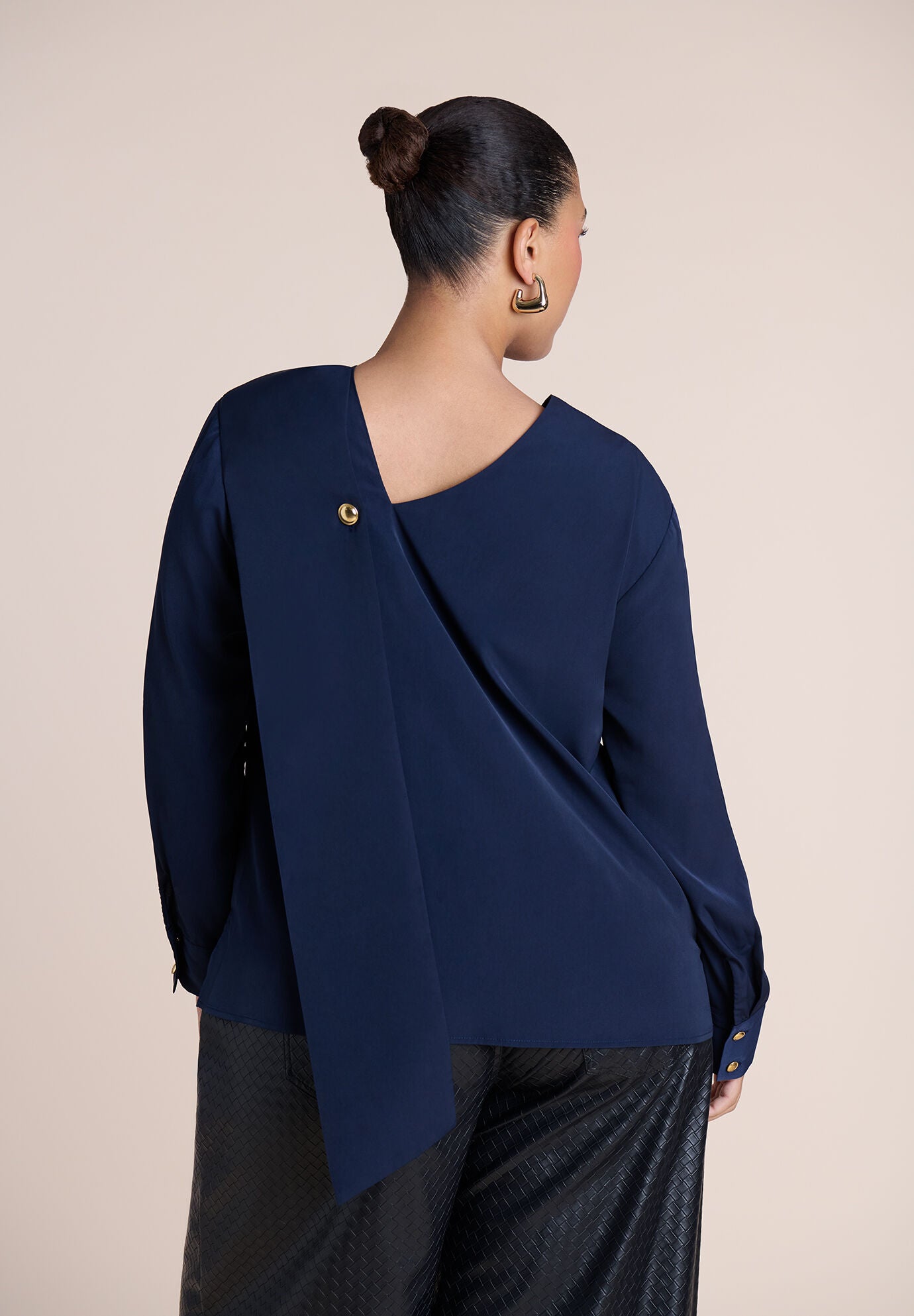 Scarf Collar Blouse, NAVY, alternate image number 3