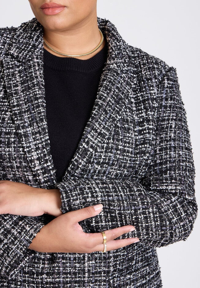 Tweed Duster Coat, BLACK WHITE, alternate image number null