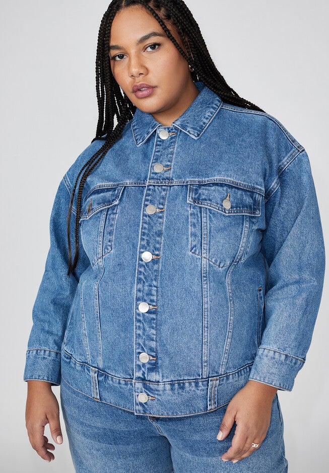 Oversized Denim Jacket, MEDIUM WASH, on-hover image number null