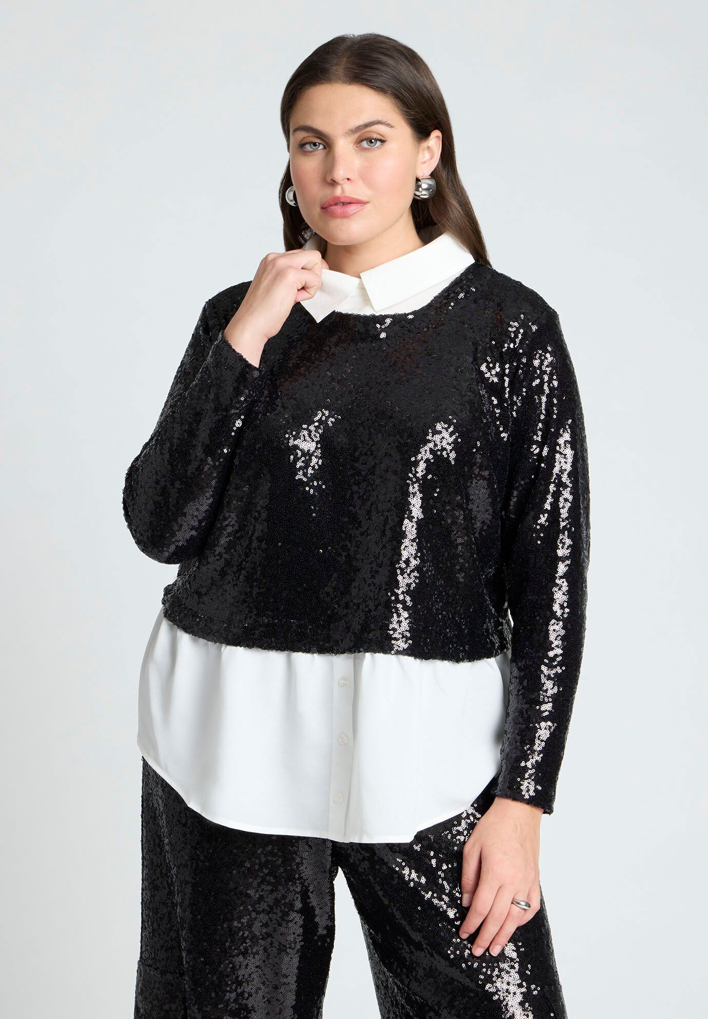 Sequin Collared Two Piece Set