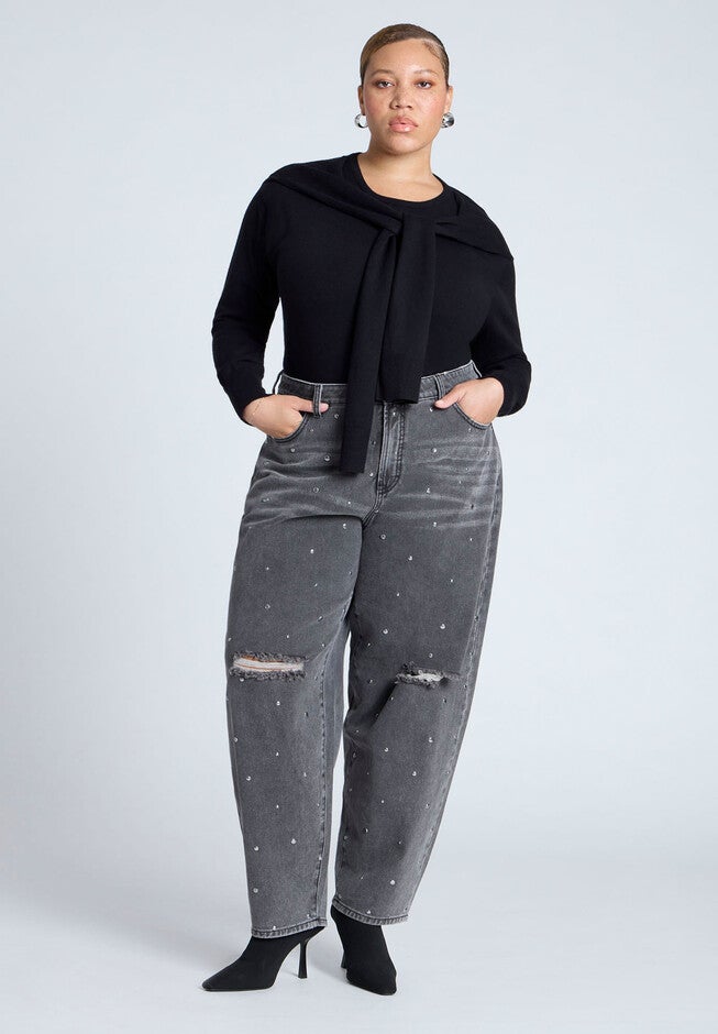 Relaxed Taper Leg Jean With Studs, DARK GREY WASH, hi-res image number null