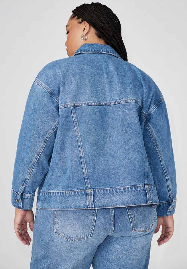 Oversized Denim Jacket, MEDIUM WASH, alternate image number null
