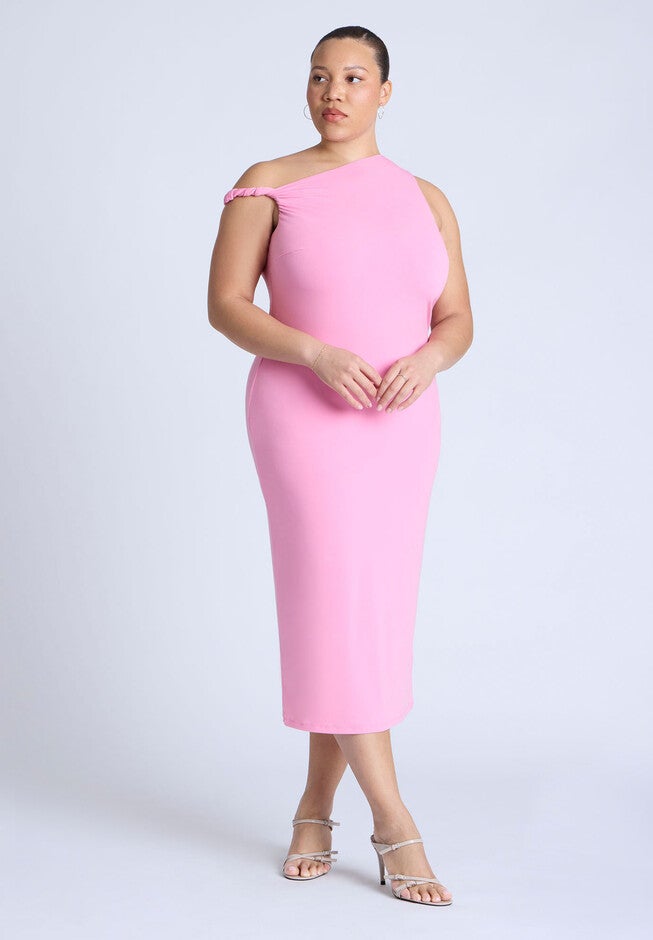 Twist Detail Midi Dress, PINK, on-hover image number null