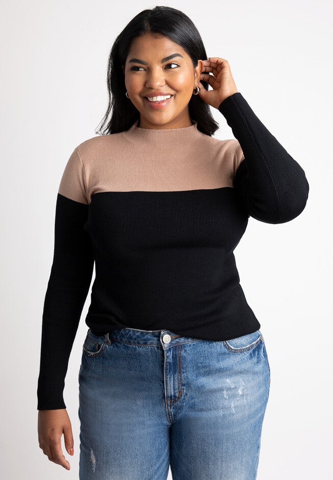 Colorblock Sweater, BLACK CAMEL, hi-res image number null