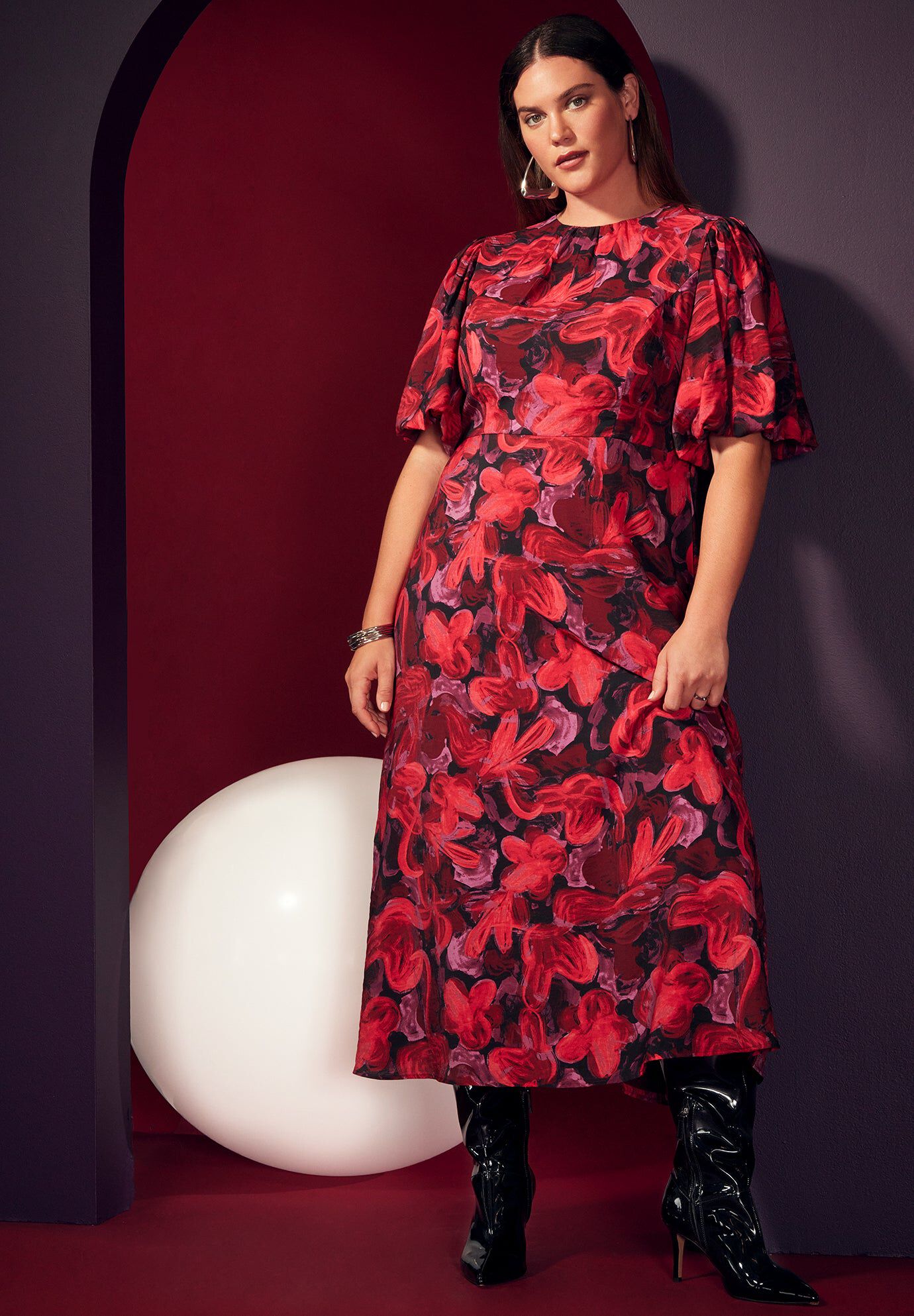 New Personalized Puff Sleeve Printing Dress