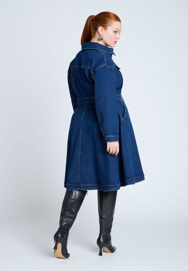Denim Fit And Flare Shirt Dress, INDIGO RINSE, on-hover image number null