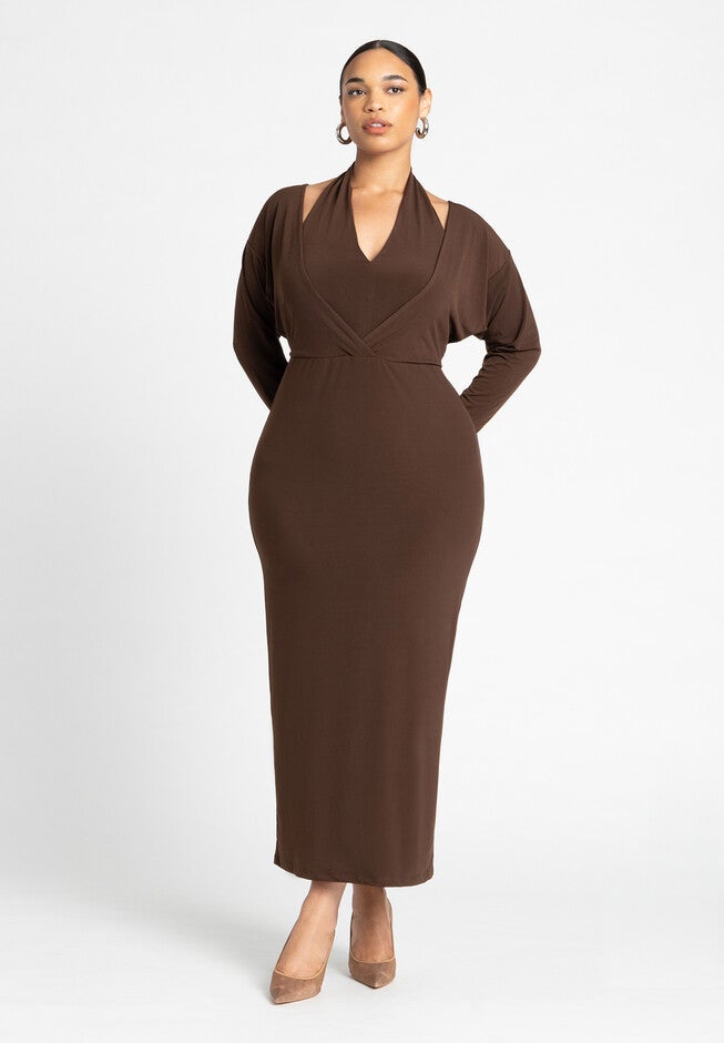 Maxi Dress W Halter Layer, DARK KALAMATA, on-hover image number null