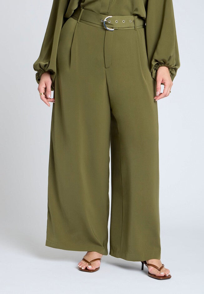 Wide Leg Belted Pant, BRONZE GREEN, alternate image number null