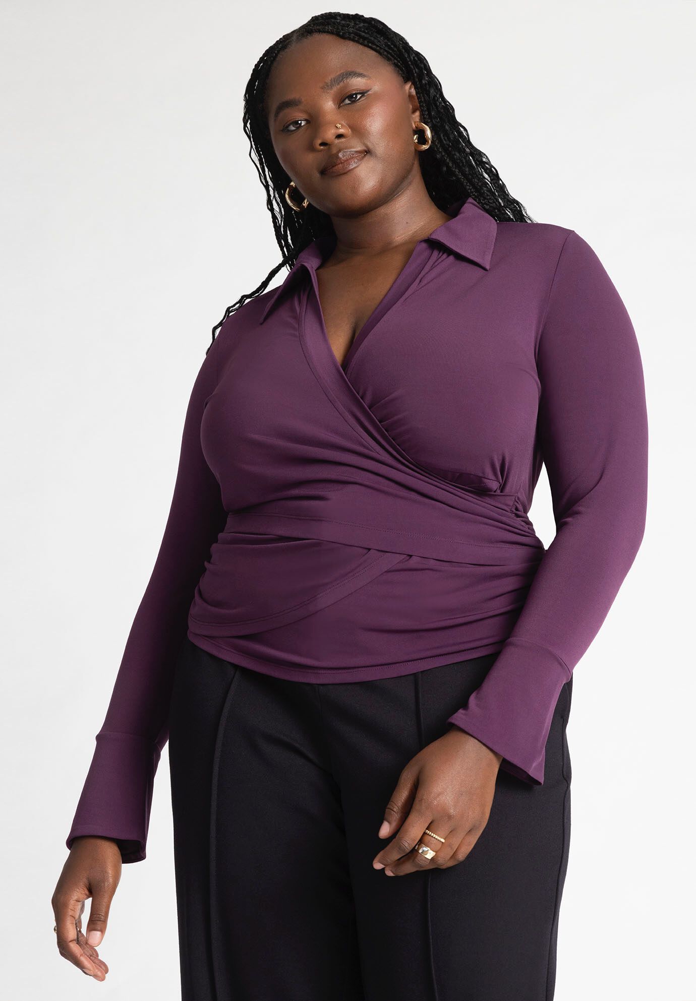 Stretch Wrap Top With Collar OneStopPlus