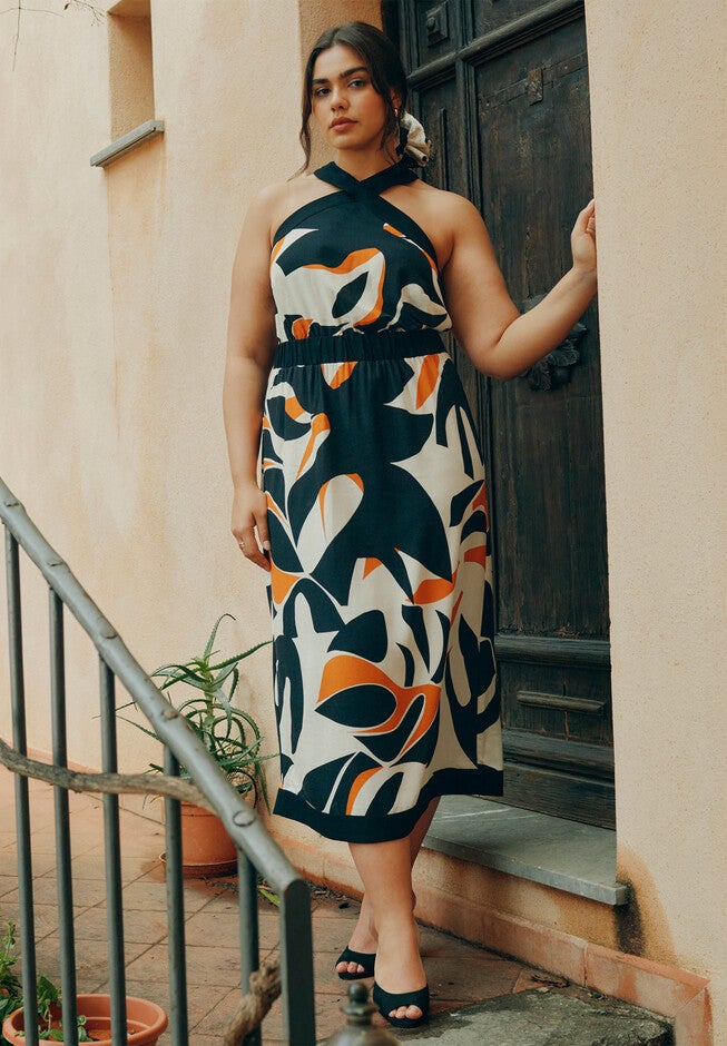 Halter Neck Printed Maxi Dress, OVERSIZED TIGER FAUNA, hi-res image number null