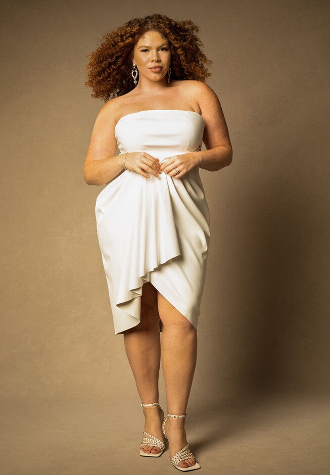 Bridal by ELOQUII Draped Faux Leather Dress, OFF WHITE, hi-res image number null