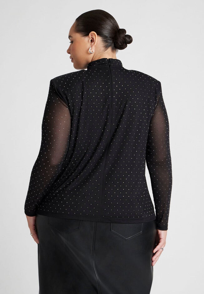 Embellished Strong Shoulder Top, BLACK ONYX, on-hover image number null