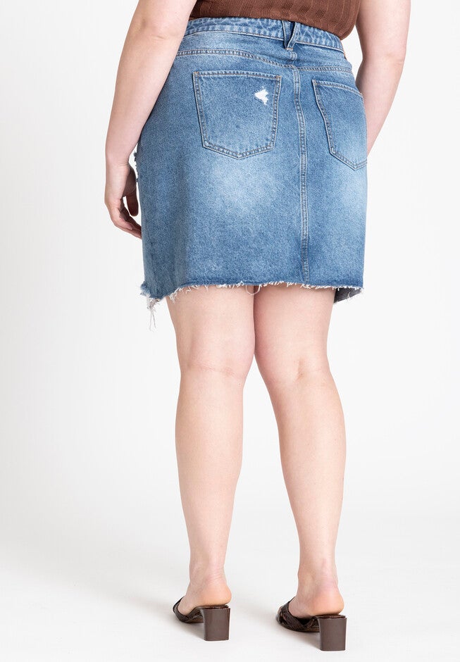 Distressed Denim Mini Skirt, MEDIUM WASH, alternate image number null