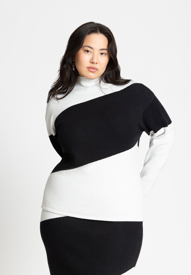 Diagonal Stripe Sweater, BLACK AND WHITE, alternate image number null