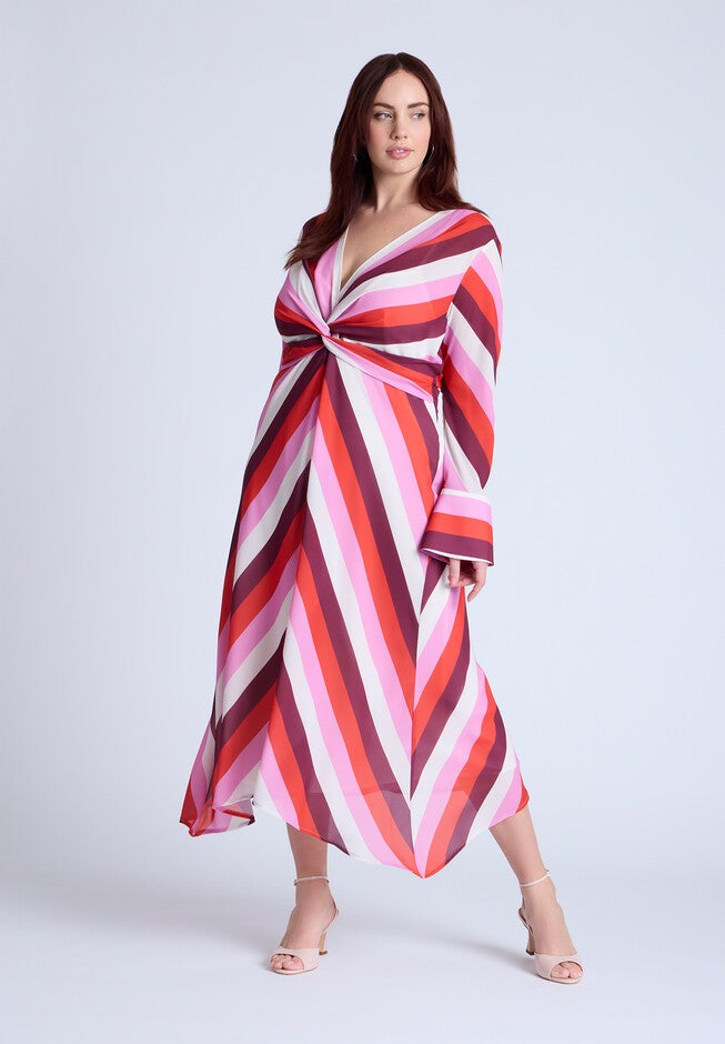 Twist Bodice Stripe Midi Dress, POWER STRIPE, on-hover image number null