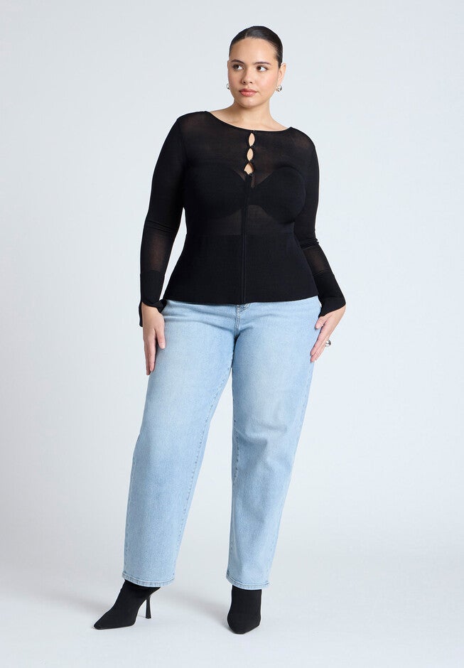 Button Detail Boatneck Sweater, BLACK, alternate image number null