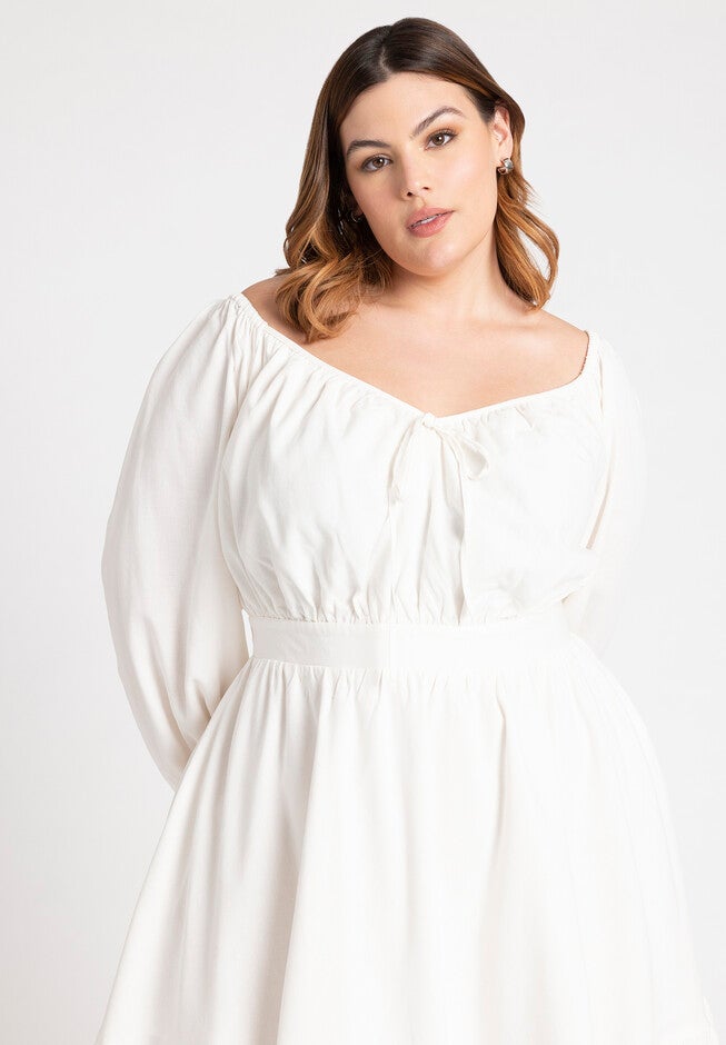 Puff Sleeve Linen Mini Dress, PEARL, alternate image number null