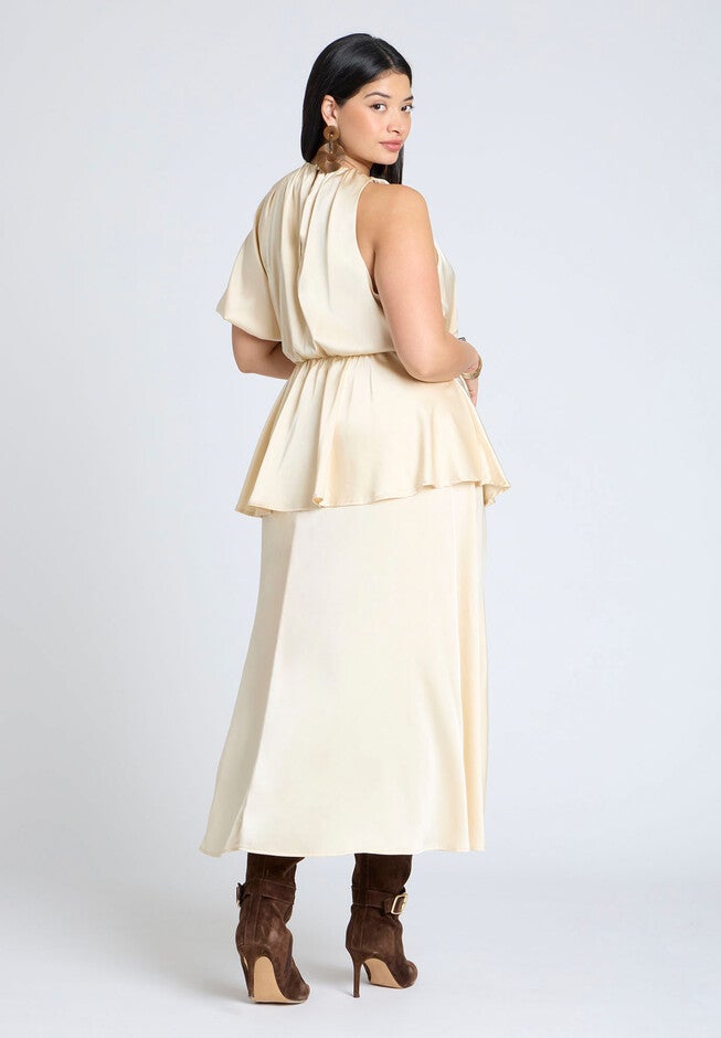 One Sleeve Satin Maxi Dress, PEACH PETAL, alternate image number null