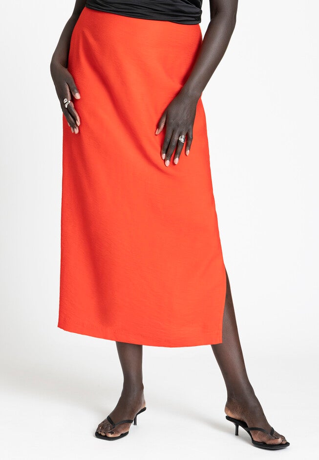 Column Skirt With Slits, ELECTRIC ORANGE, alternate image number null