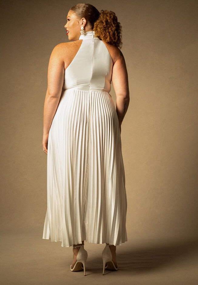 Bridal by ELOQUII Pleated Dress With Draped Bodice, , alternate image number null