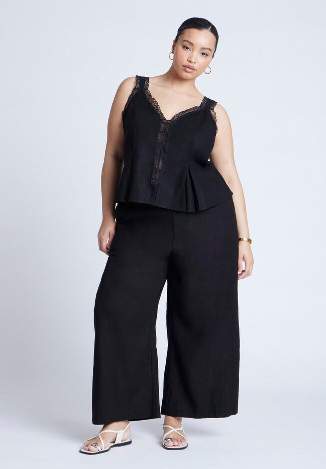 Lace Detail V-Neck Top, BLACK ONYX, alternate image number null
