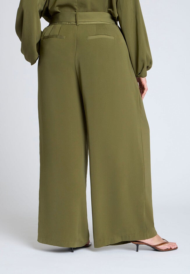 Wide Leg Belted Pant, BRONZE GREEN, alternate image number null