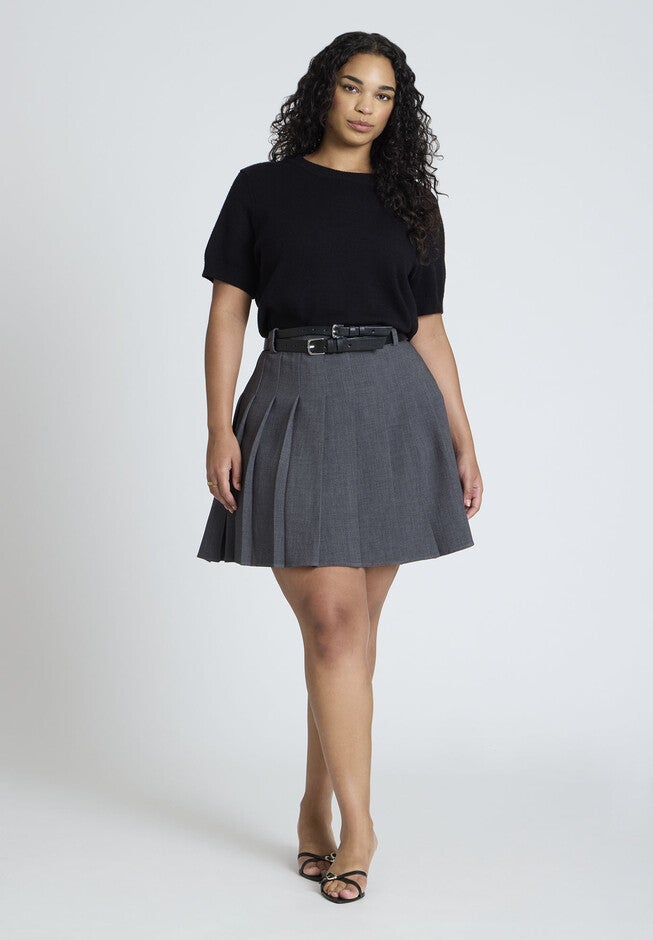 Pleated Mini Skirt, HEATHER GREY, hi-res image number null
