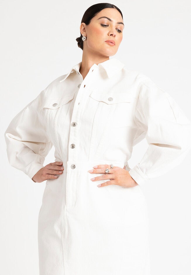 Oversized Denim Midi Dress, WHITE DENIM, alternate image number null