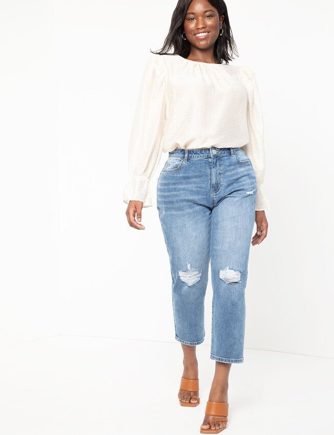 Classic Fit Stretch Denim Mom Jean, MEDIUM WASH, alternate image number null